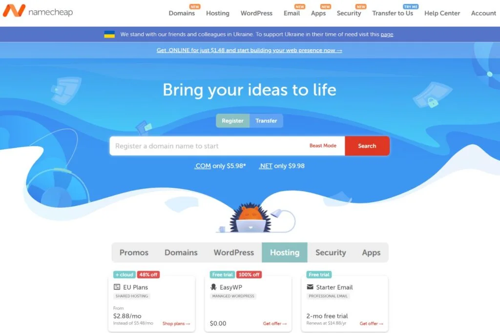 Namecheap web hosting plans and pricing