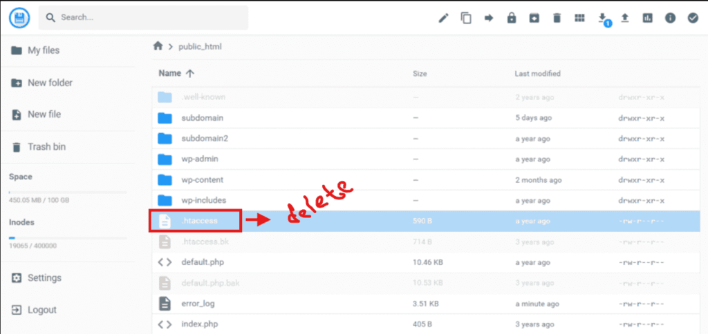 WordPress 403 Forbidden Error: Causes, Fixes, and Step-by-Step Solutions 4 Delete htaccess file on file manager