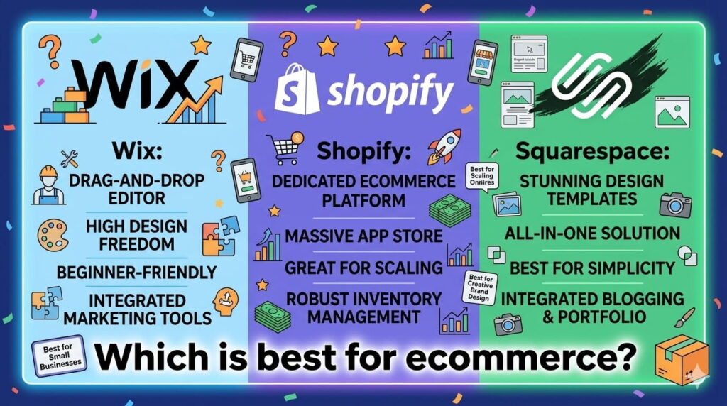 wix vs shopify vs squarespace. Which is best for ecommerce